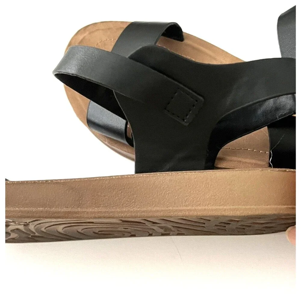 Bamboo Womens Classic Sandals Black/Brown Strappy Size 8 Flat Minimalist Modern